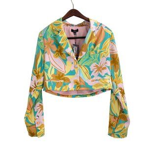 NWT FATE Tropical Print Cropped Jacket Shoulder Pads Womens Size Medium Resort